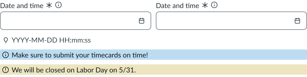 Date-time-interval with two alert messages displayed below the input field.