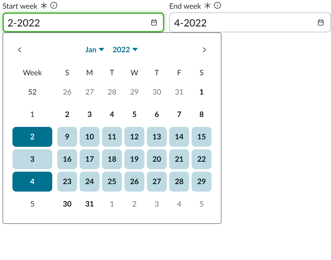Date-time-interval displaying weeks.