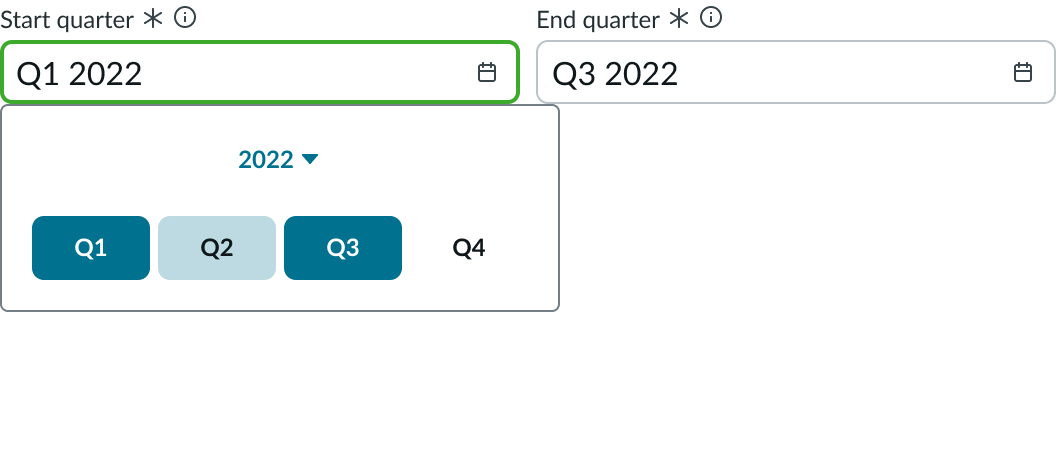 Date-time-interval displaying quarters.