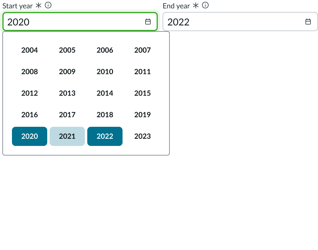 Date-time-interval displaying years.