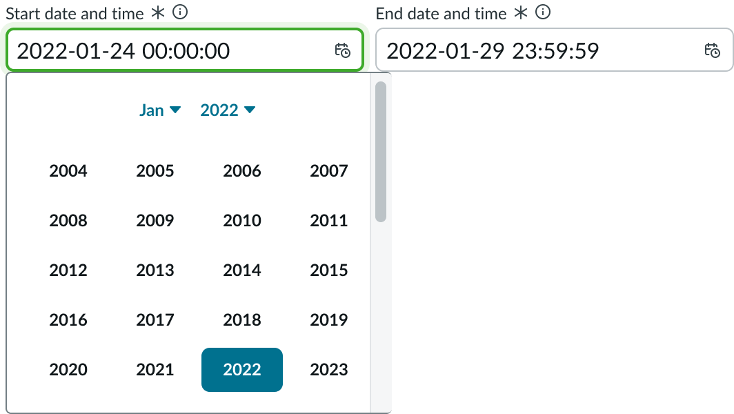 Date-time-interval with vertical scroll bar due to content exceeding container height.