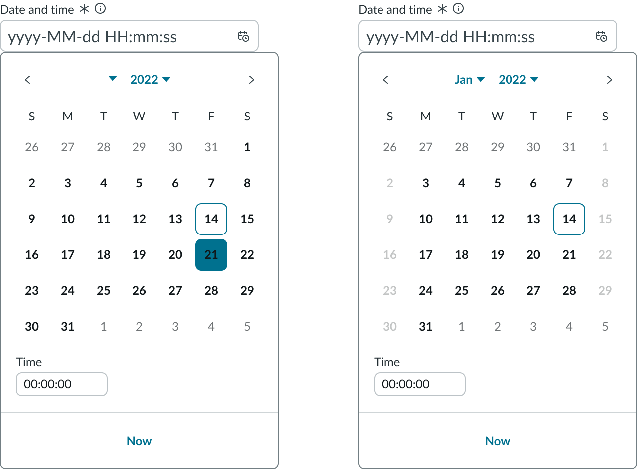 Date-time with weekends disabled and greyed out.