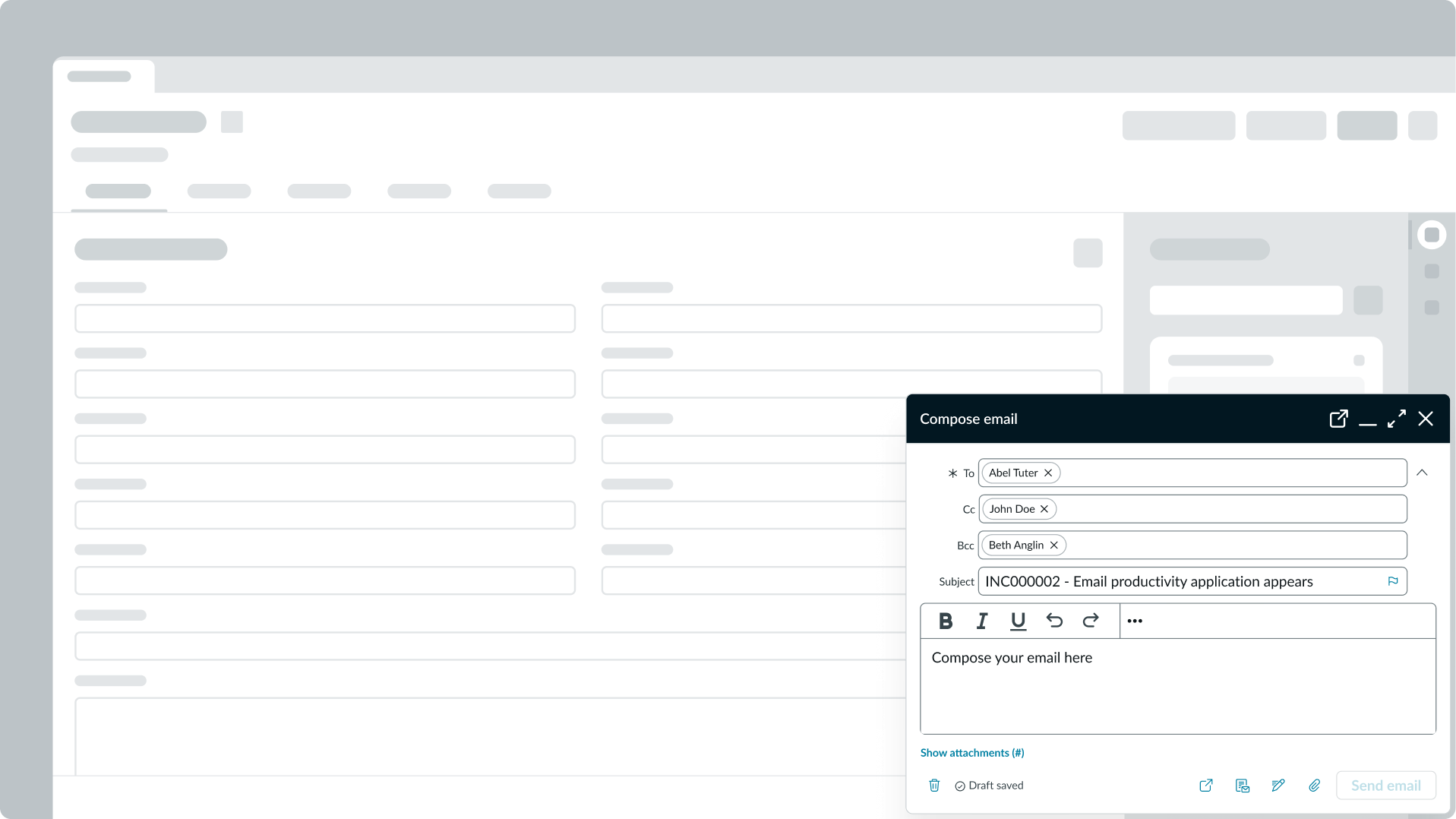 email composer component in new tab in the display