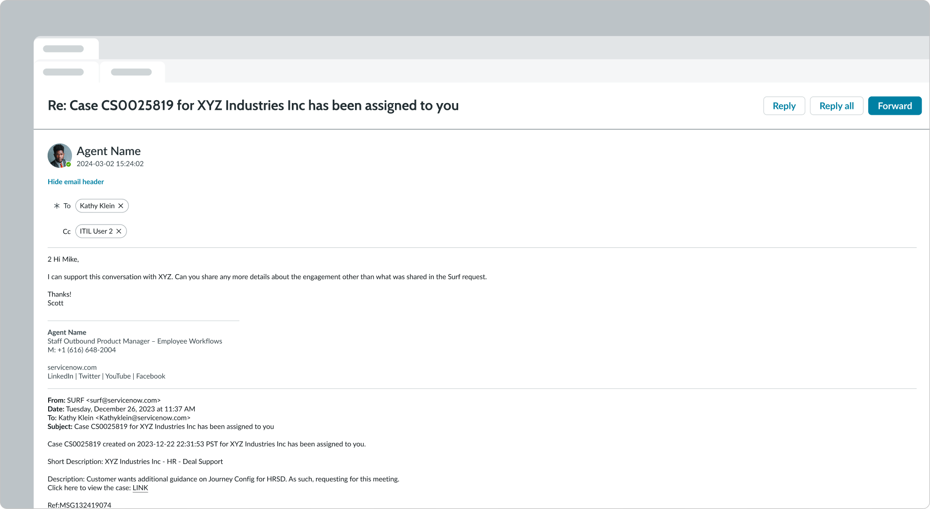 Example of email message details