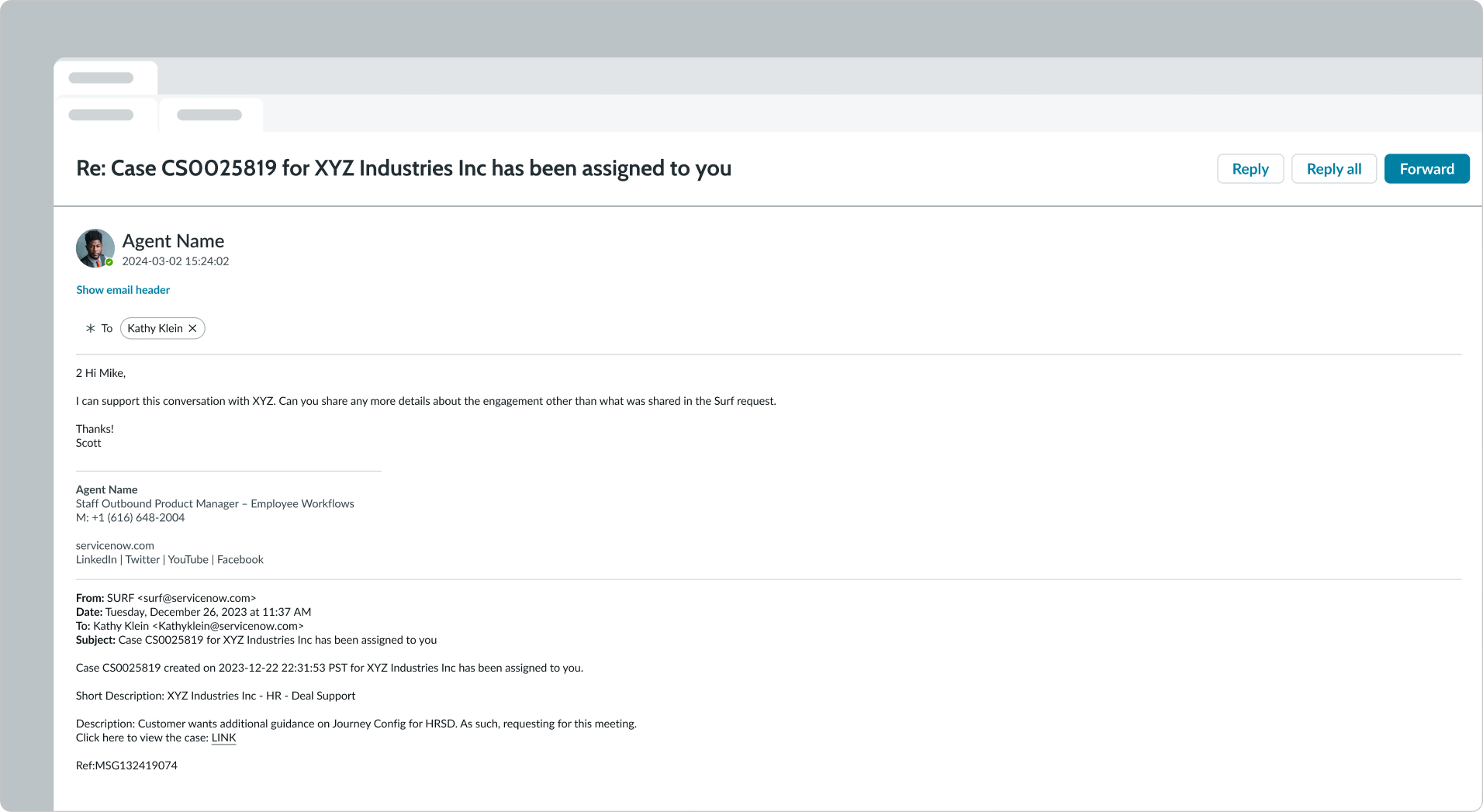 Email page with details section hidden