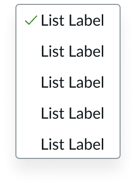 Single panel of flyout menu with a selected state icon displayed next to the first list-item