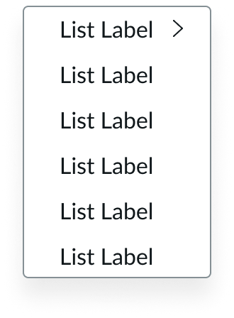 Single panel of flyout menu with a nested menu indicator displayed next to the first list-item