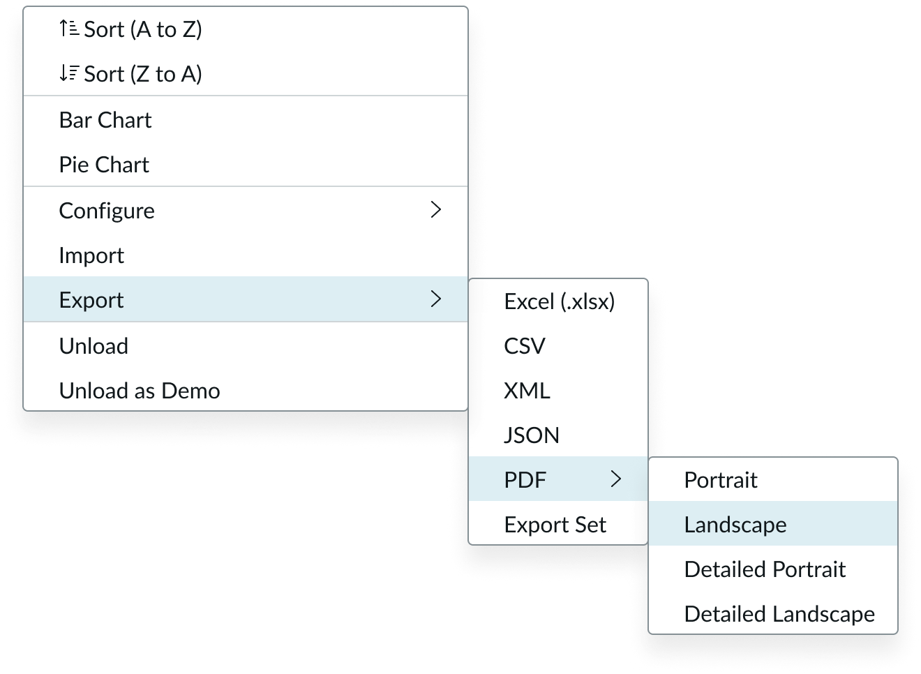 Flyout menu showing a parent menu with two nested child menus to the right