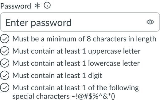 default view of the password field and criteria checklist