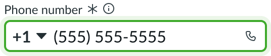 phone number input field in the focus state
