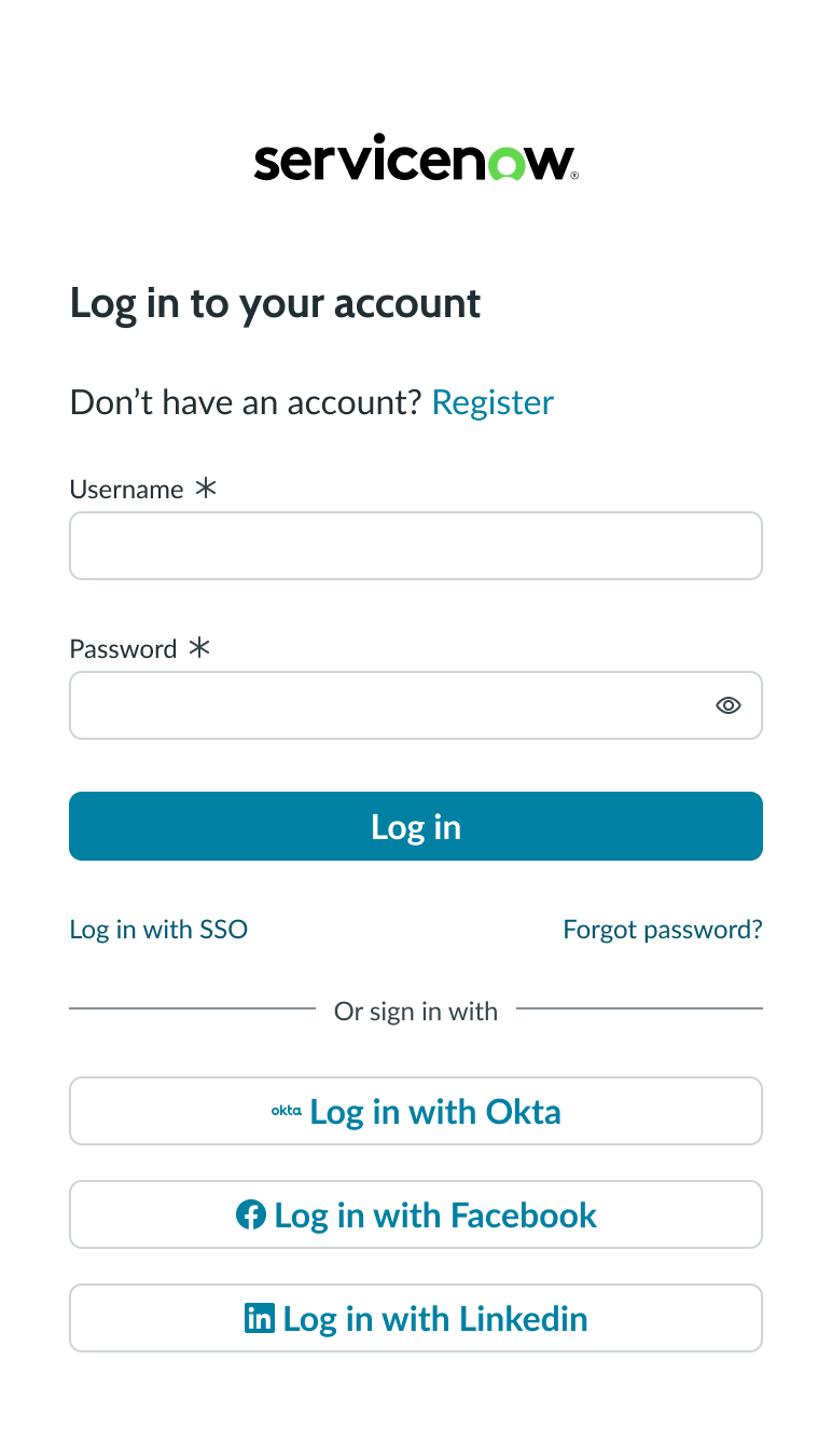 social login screen with four or fewer social login links