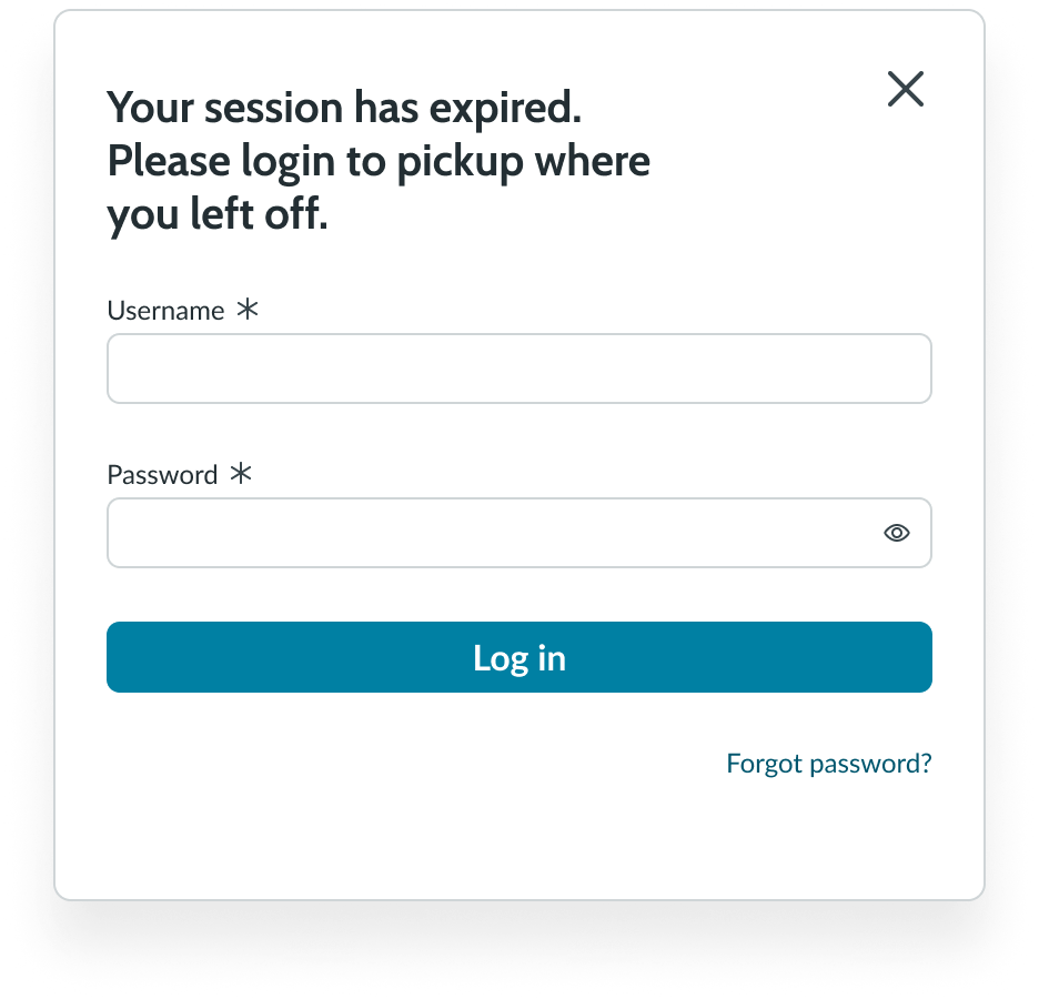 login screen in a modal for an expired session