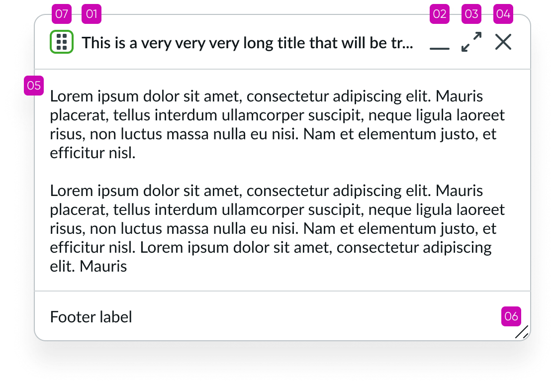 Tab order of modeless dialog with the dialog as the first tab stop the header infro from left to right tab stops next, then content area, followed by footer content from left to right