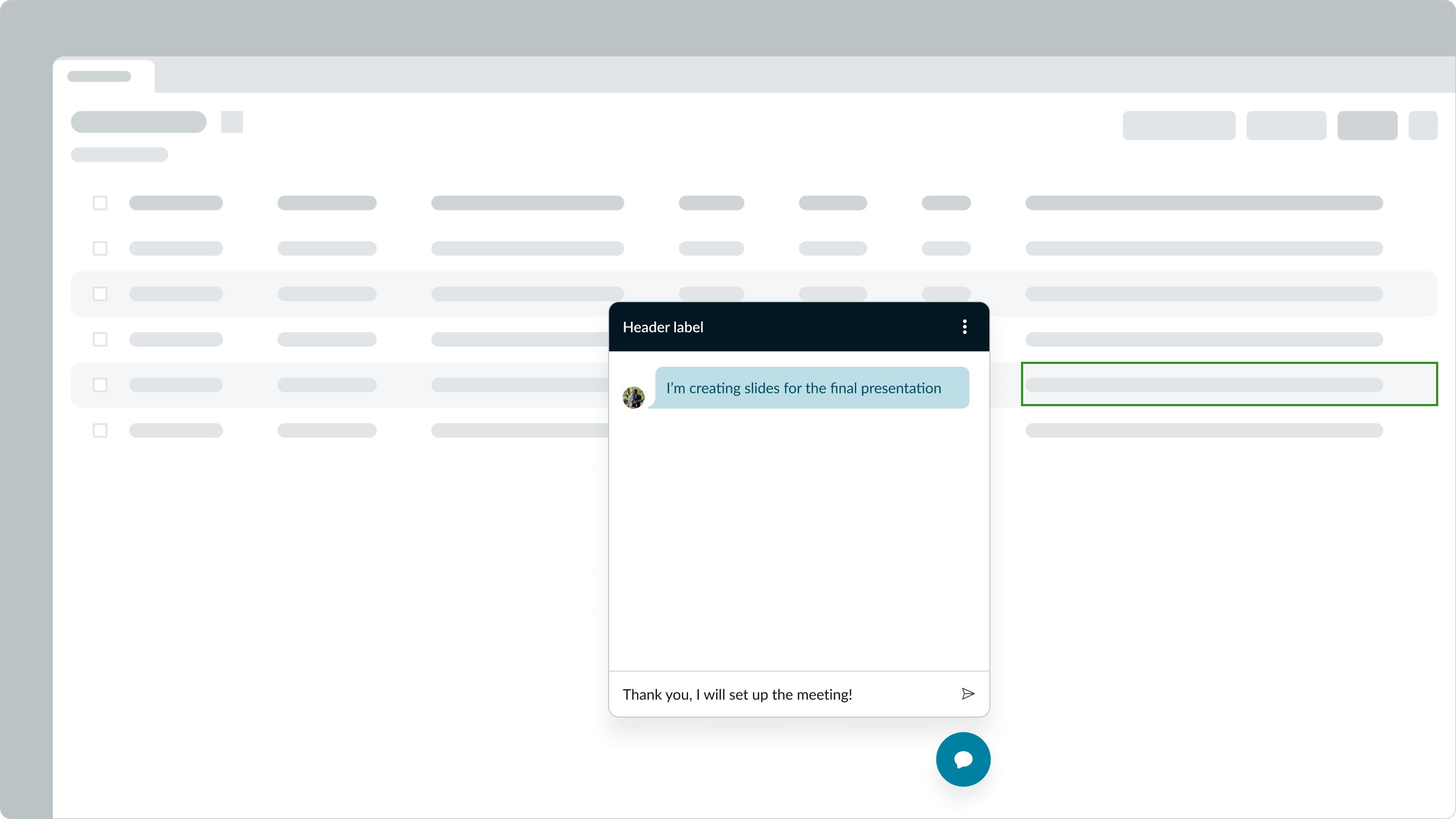 modeless dialog used for chat feature