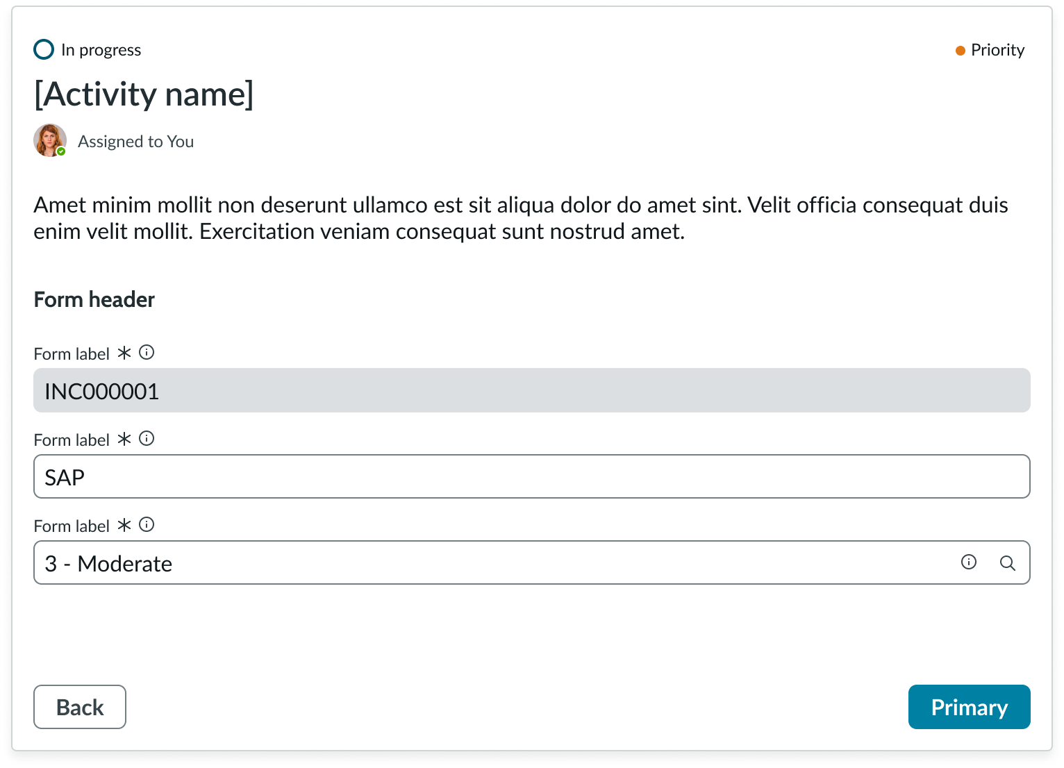 Playbook activity with a form in open state