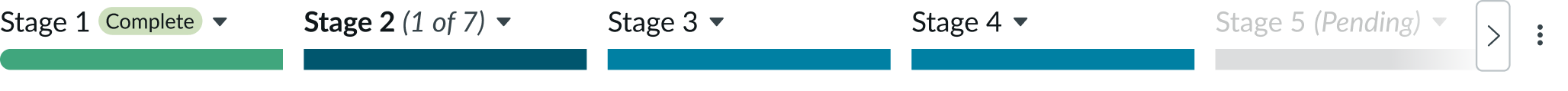 Horizontal stage picker showing 5 stages and right scroll arrow