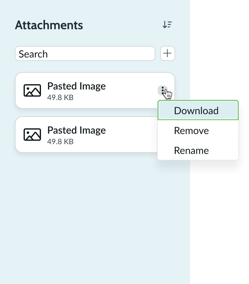 attachments tile menu