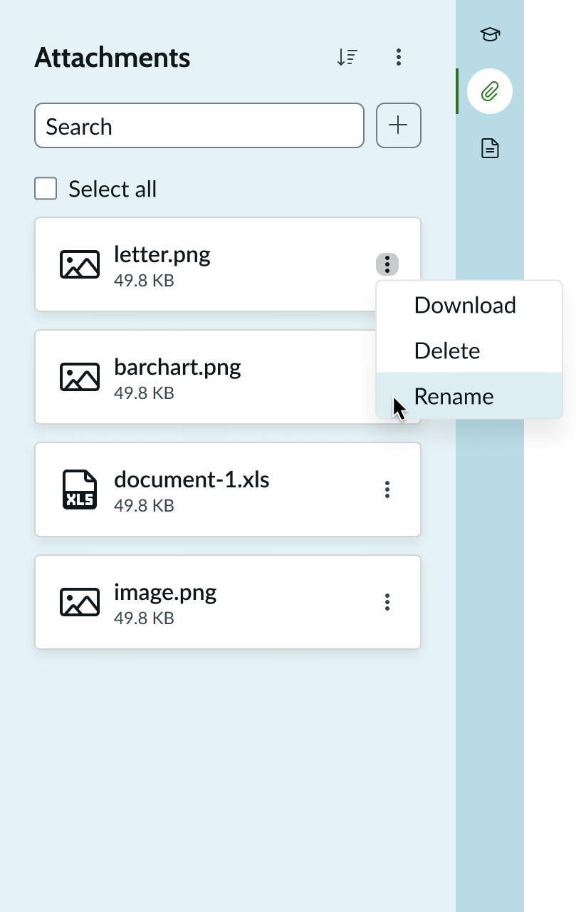 attachments tile menu