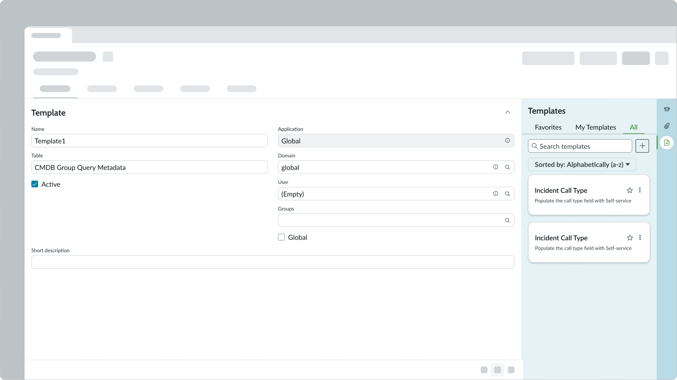 create new template in child tab