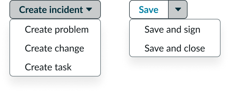actions grouped with split button or menu button