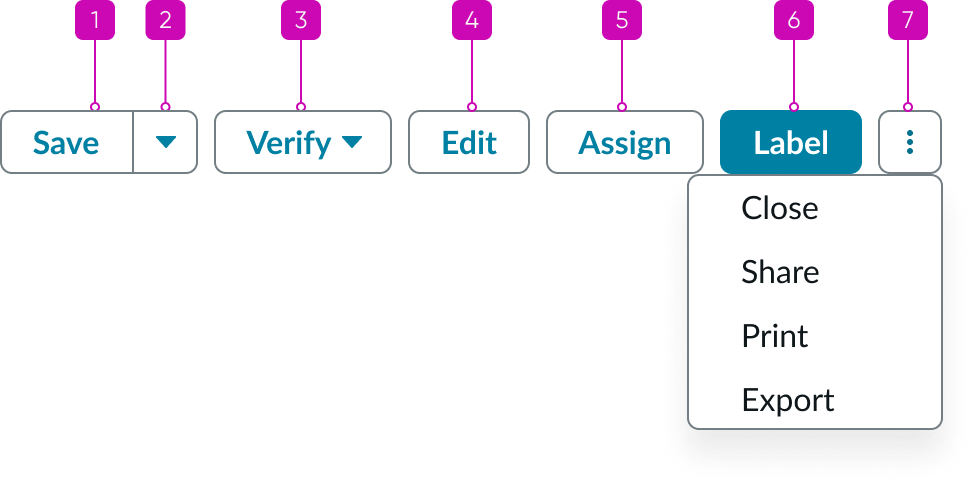 Horizontal stage picker with keyboard tab key order from left to right starting with left stage scrolling arrow button and continuing through each stage and then its action icon button