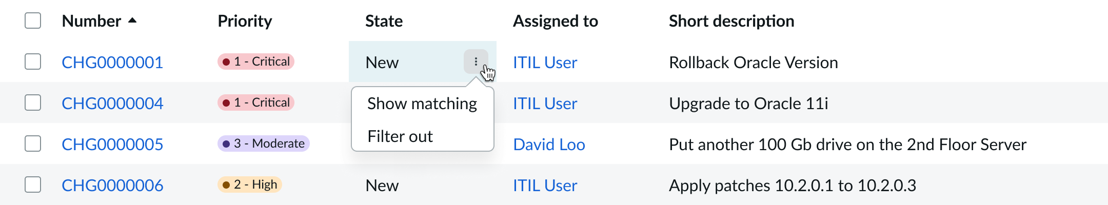  Selected state of a cell entry and the filter menu option