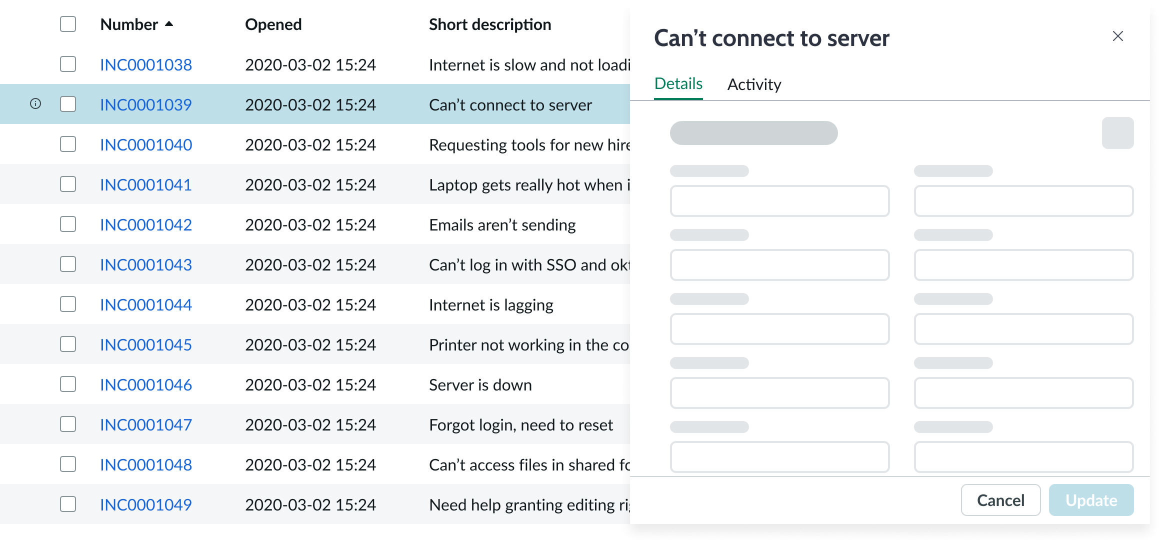 Report panel opened by selecting quick edit