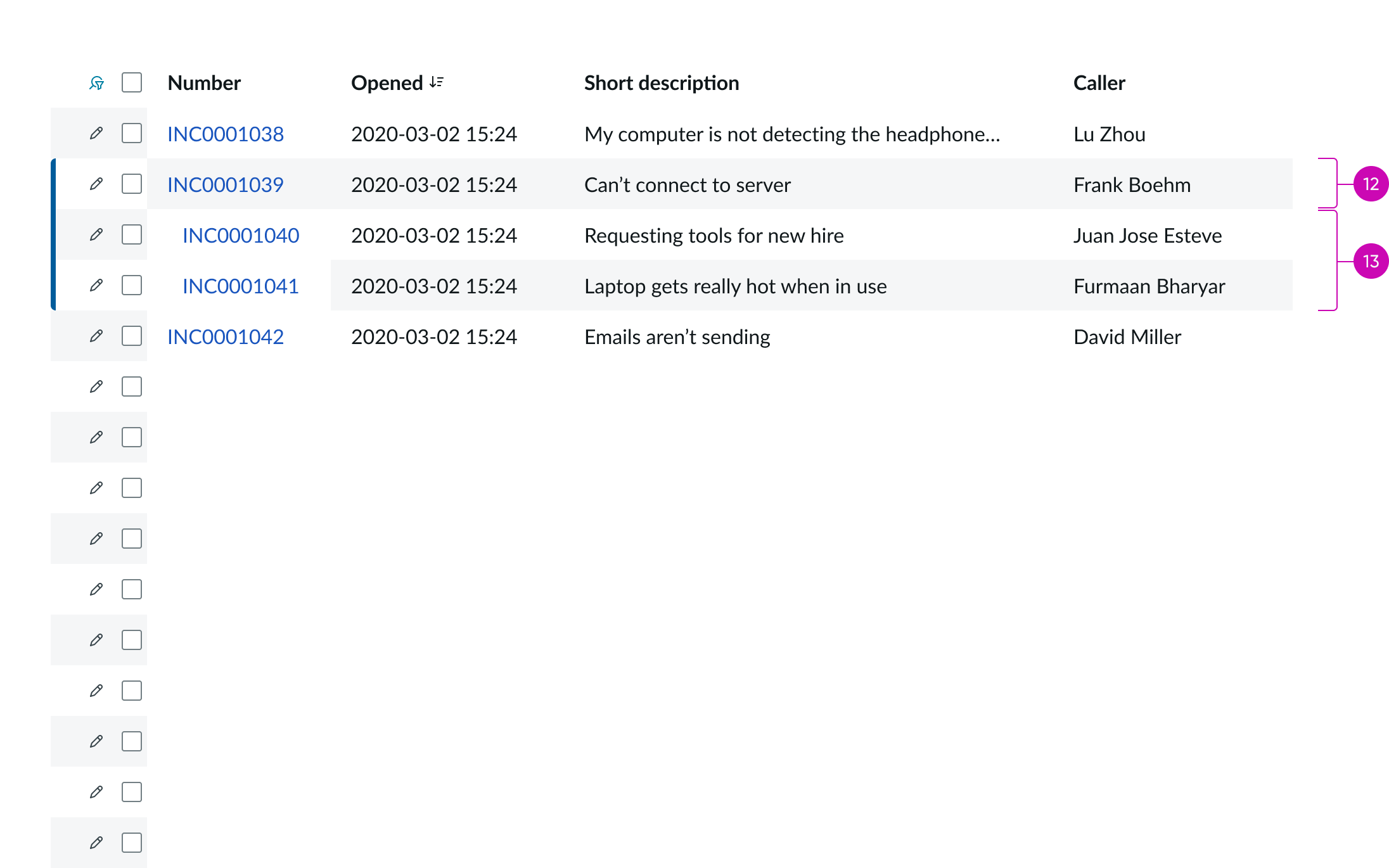 Shows the anatomy of the rows in the presentational list