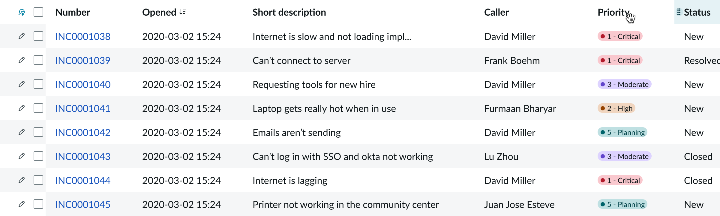 Shows the drag handle in a column header for moving columns
