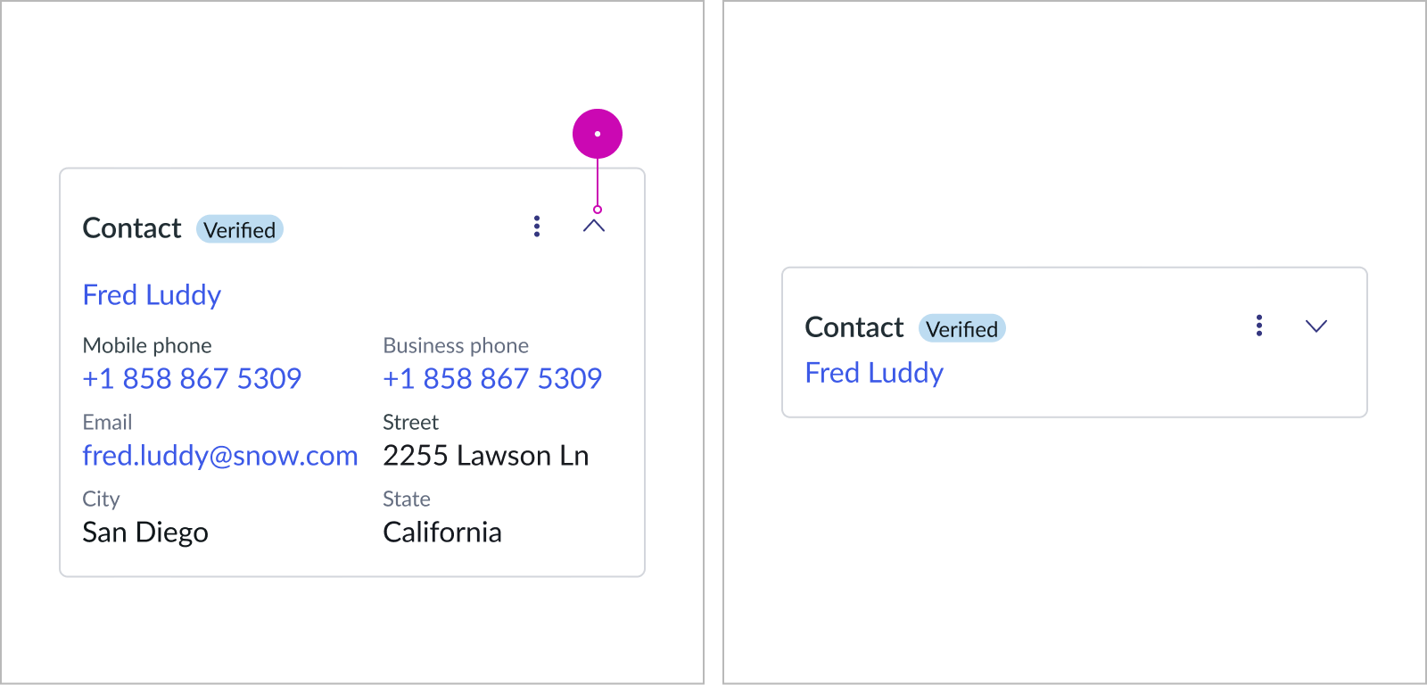 Expanded and collapsed version of Record lookup with the Show record link property enabled.