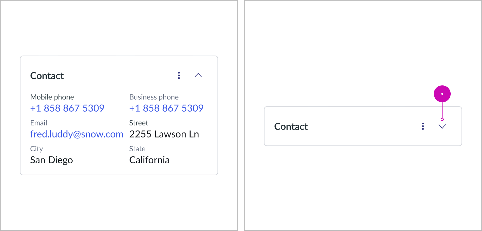 Expanded and collapsed version of Record lookup with the Show record link property disabled.