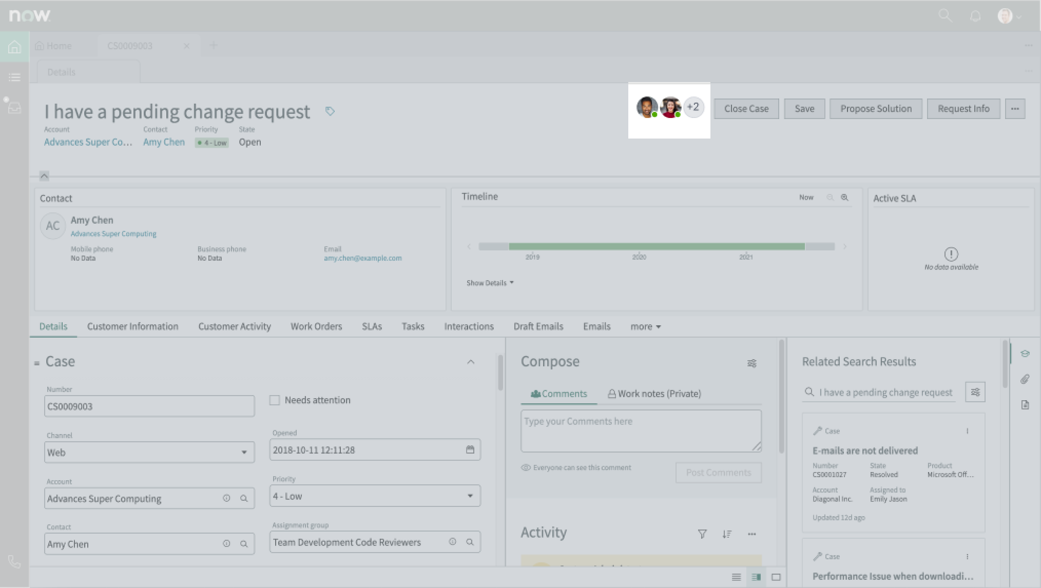 Shows the form record presence component highlighted on the page