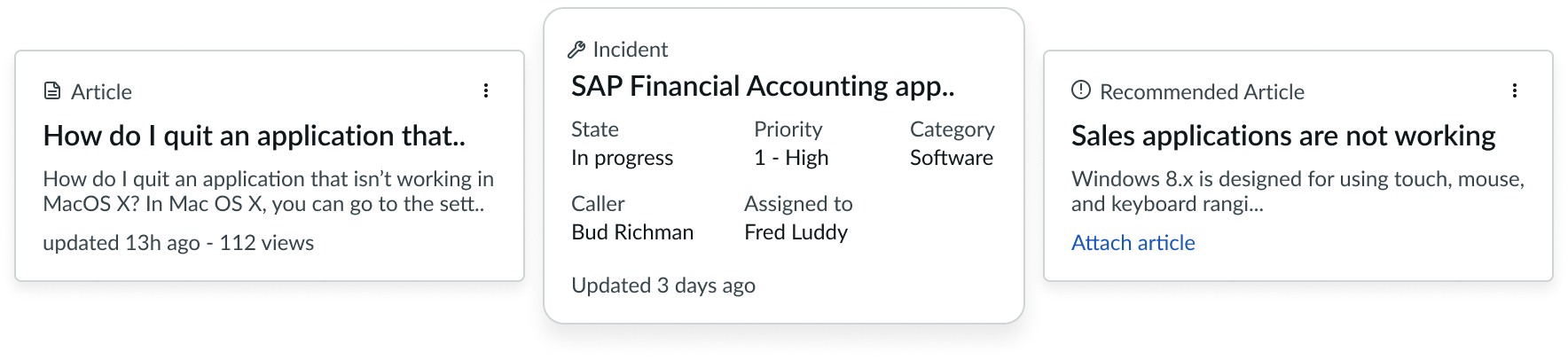 agent assist result cards