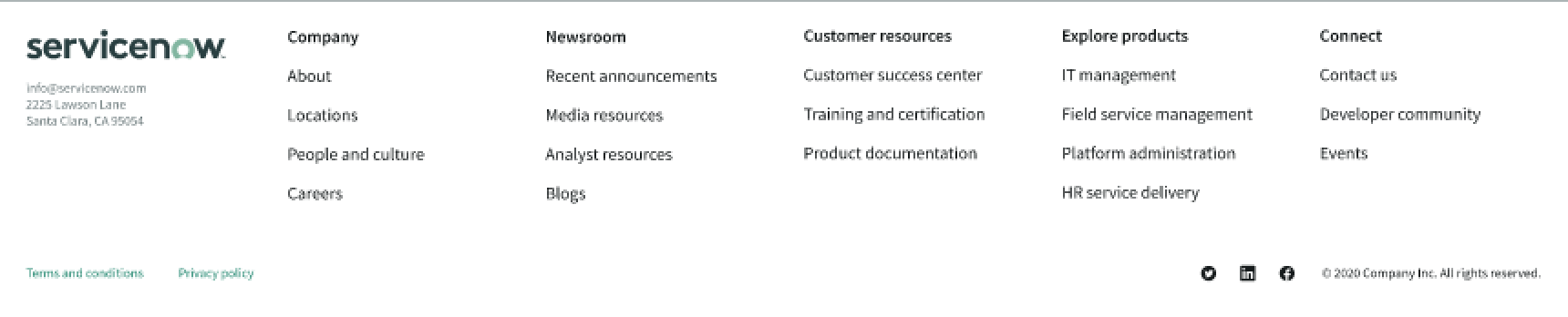 canvas footer appearing in a ServiceNow experience