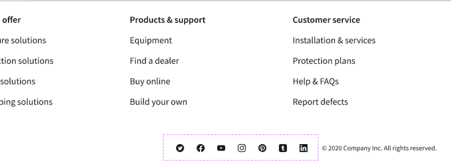 canvas footer social media links