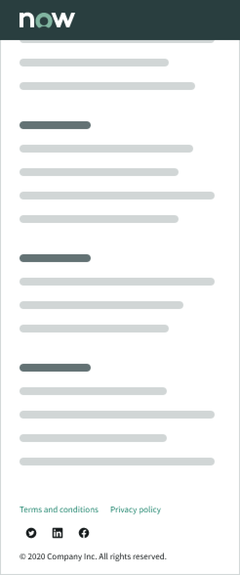 narrow footer wrapping social media icons and links