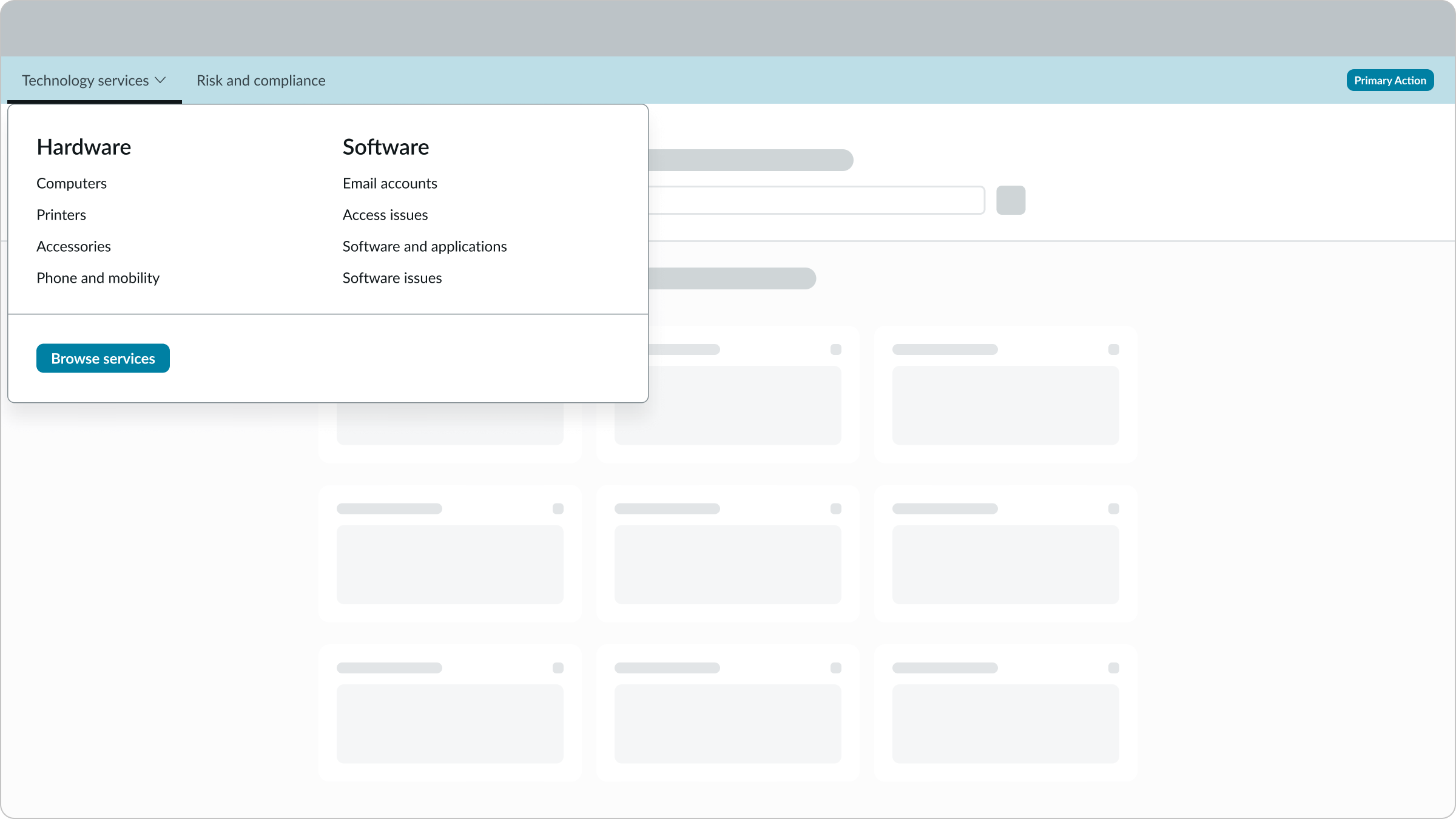 canvas menu appearing at the top of a portal page