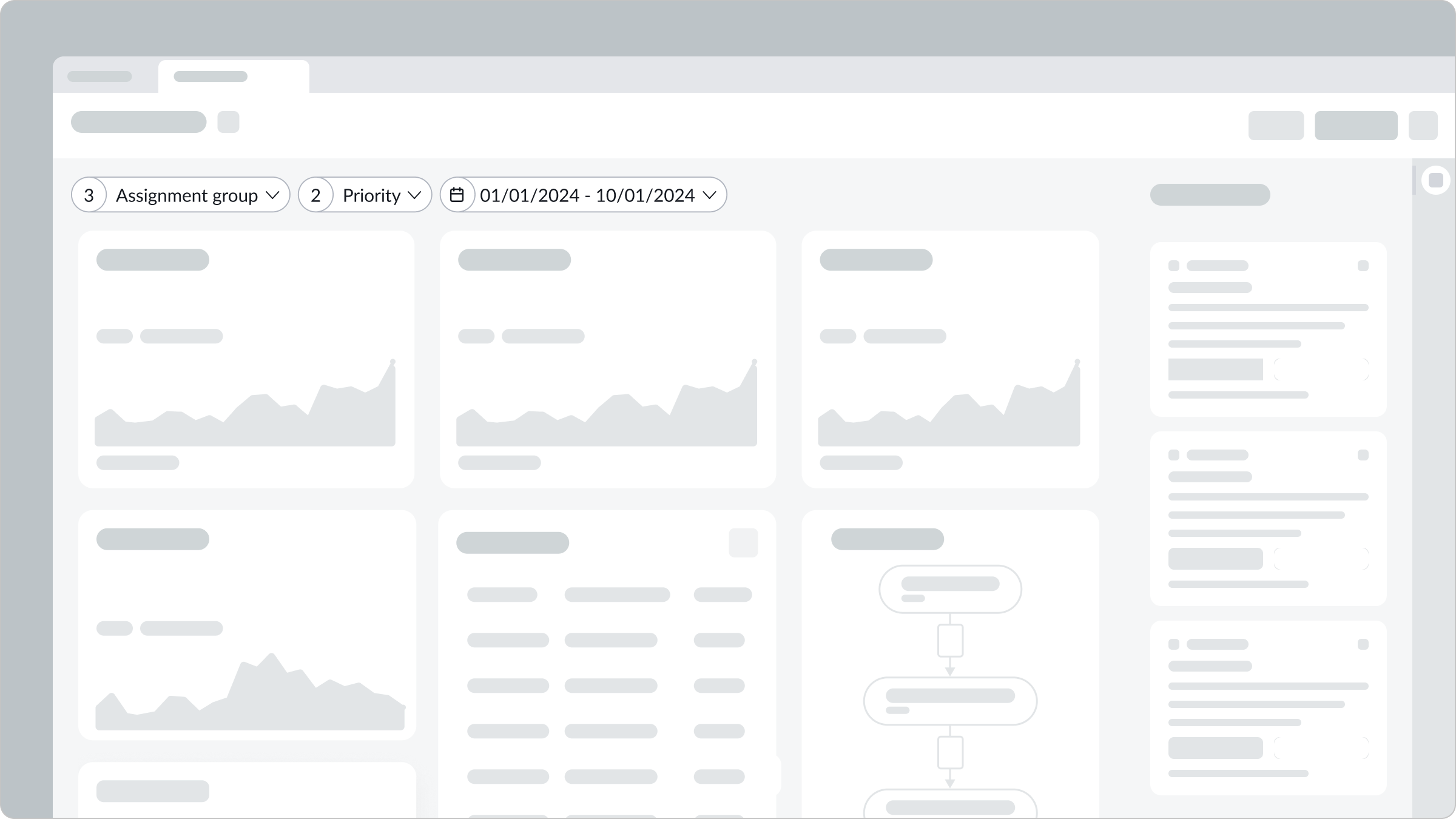 Shows filter pills for single and multi-select filters and a date range