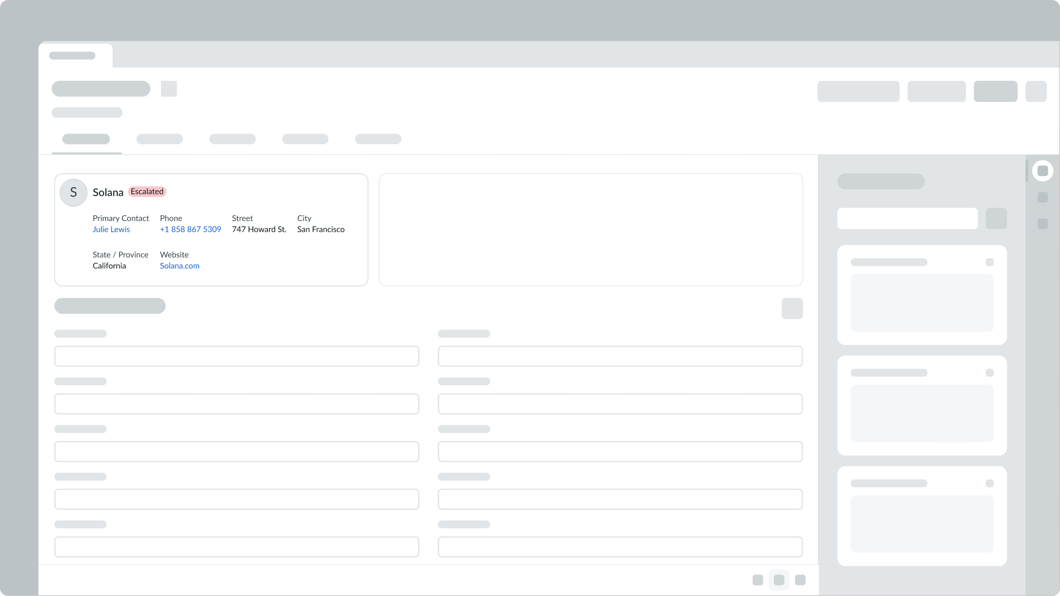 contact card in page display