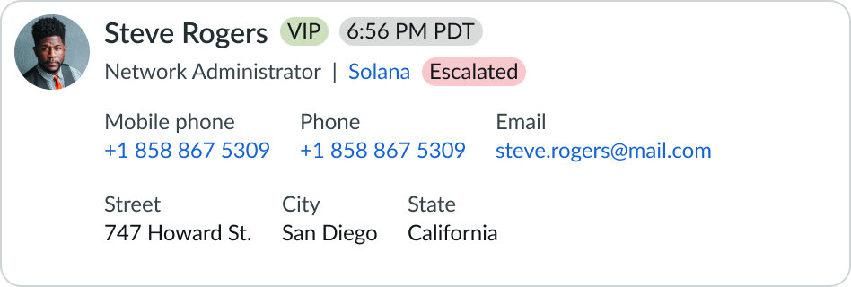 business name on contact card