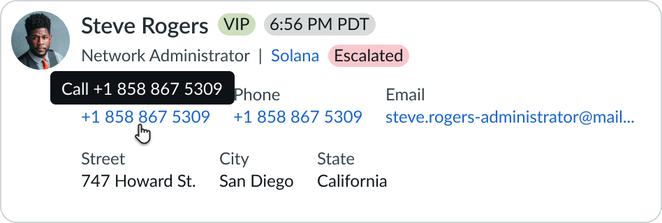 interaction options for contact card
