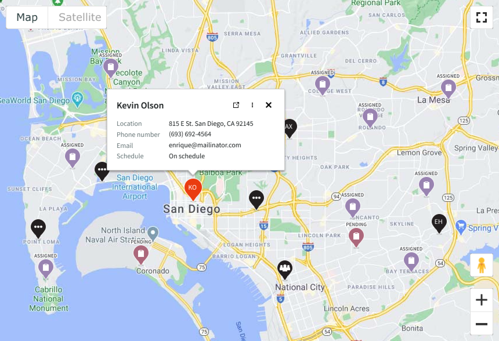 field marker selected with popover details