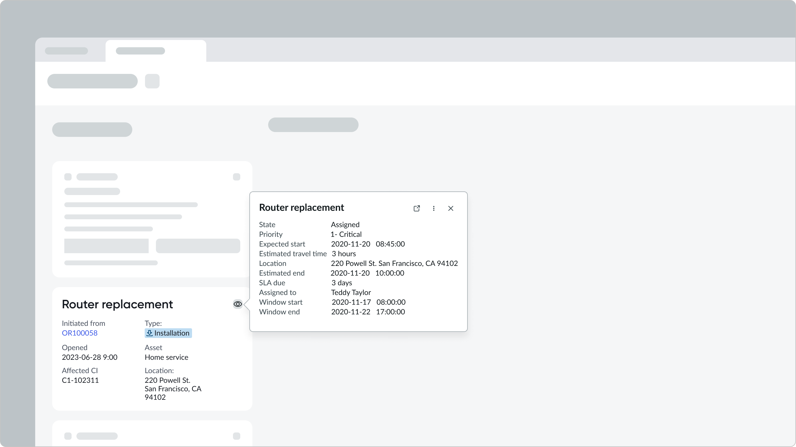 popover with task details