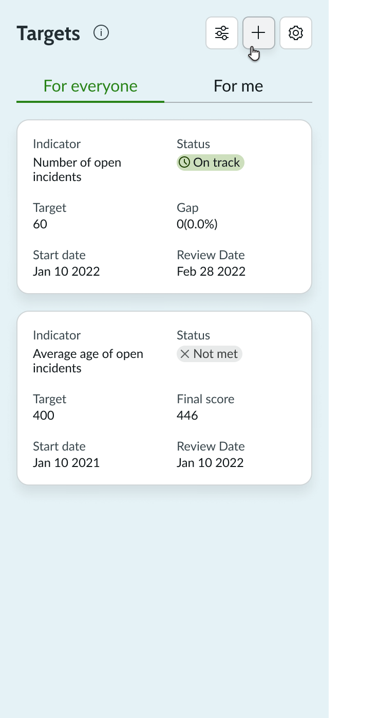 KPI targets new target form