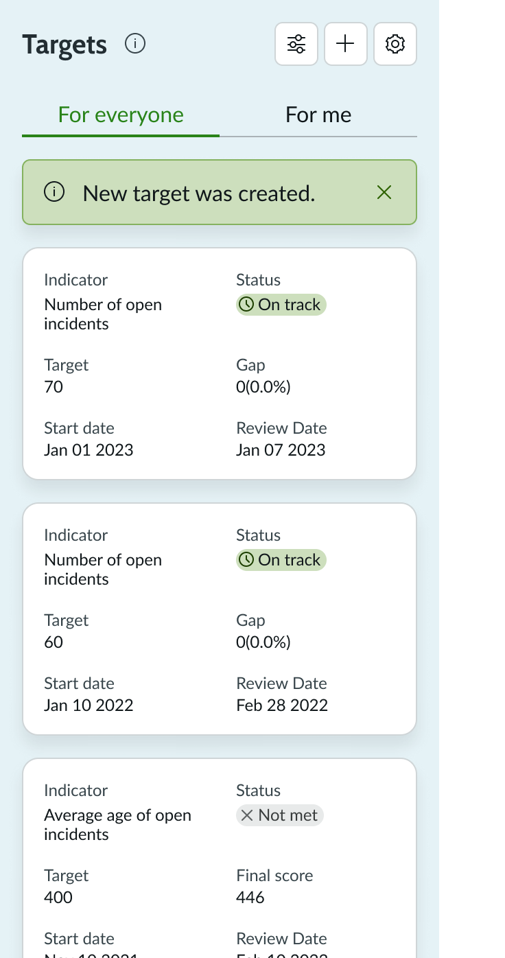 KPI targets new target form
