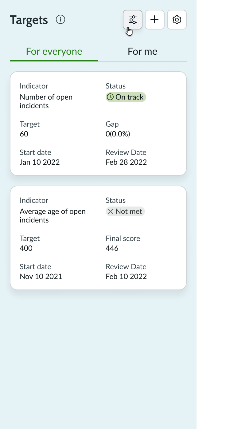 KPI targets settings