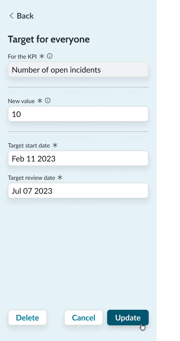 editing form for existing target cards