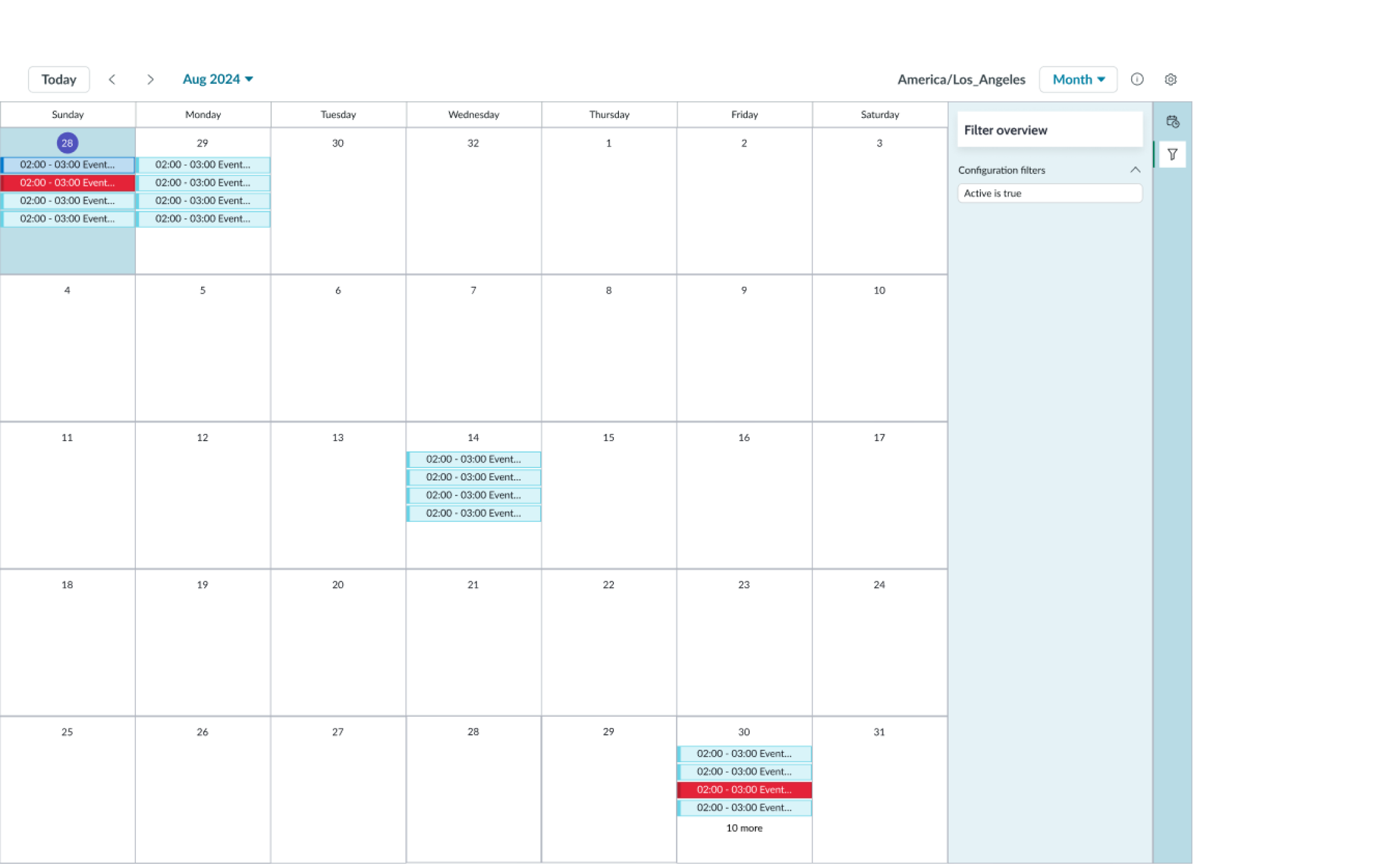 Shows the tab order for the calendar component and the calendar report filter panel