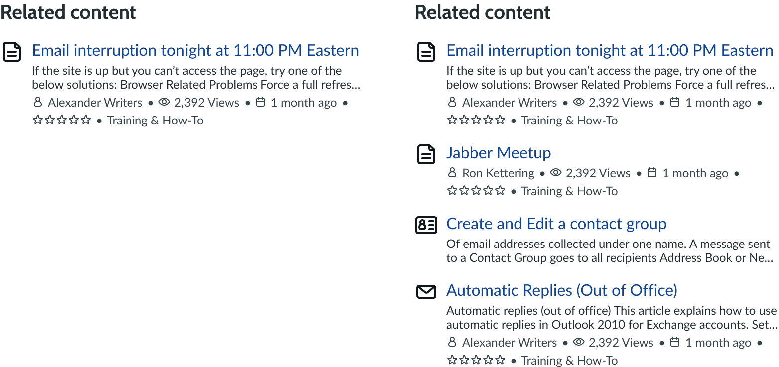 related content container configuration