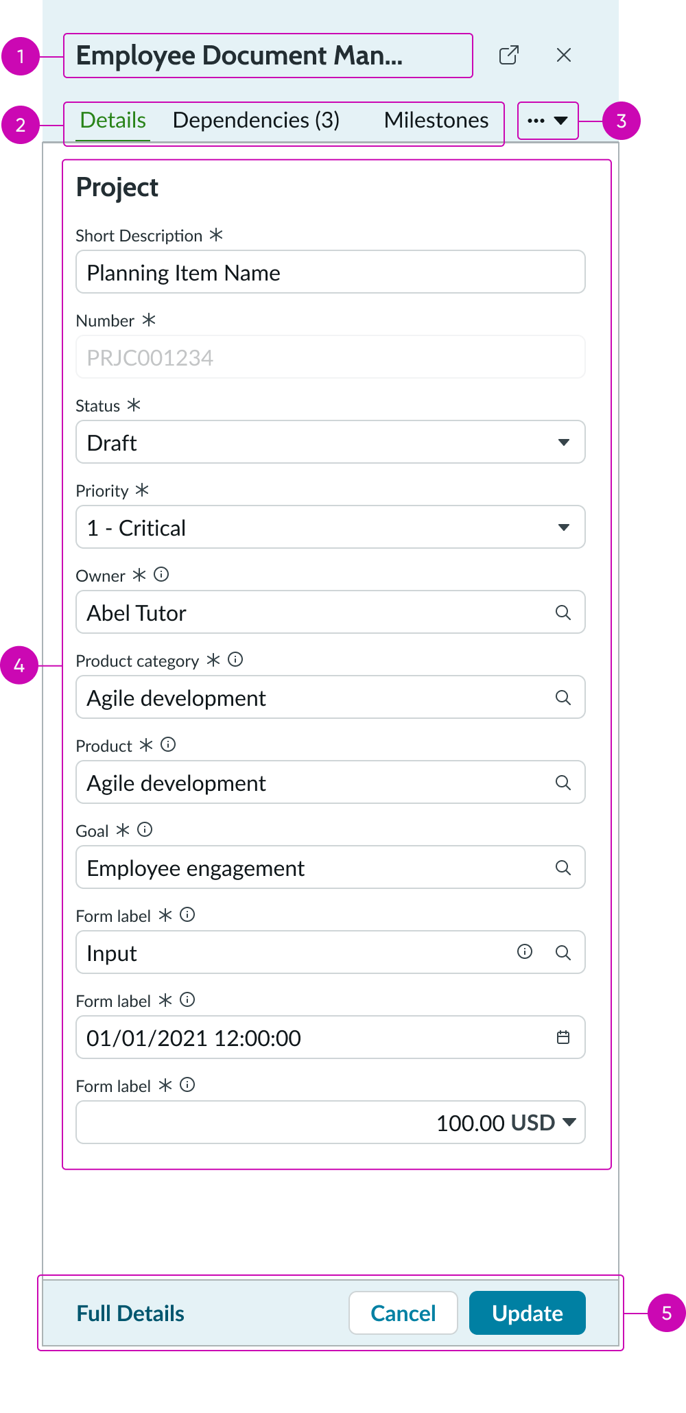 roadmap sidepanel item details panel anatomy